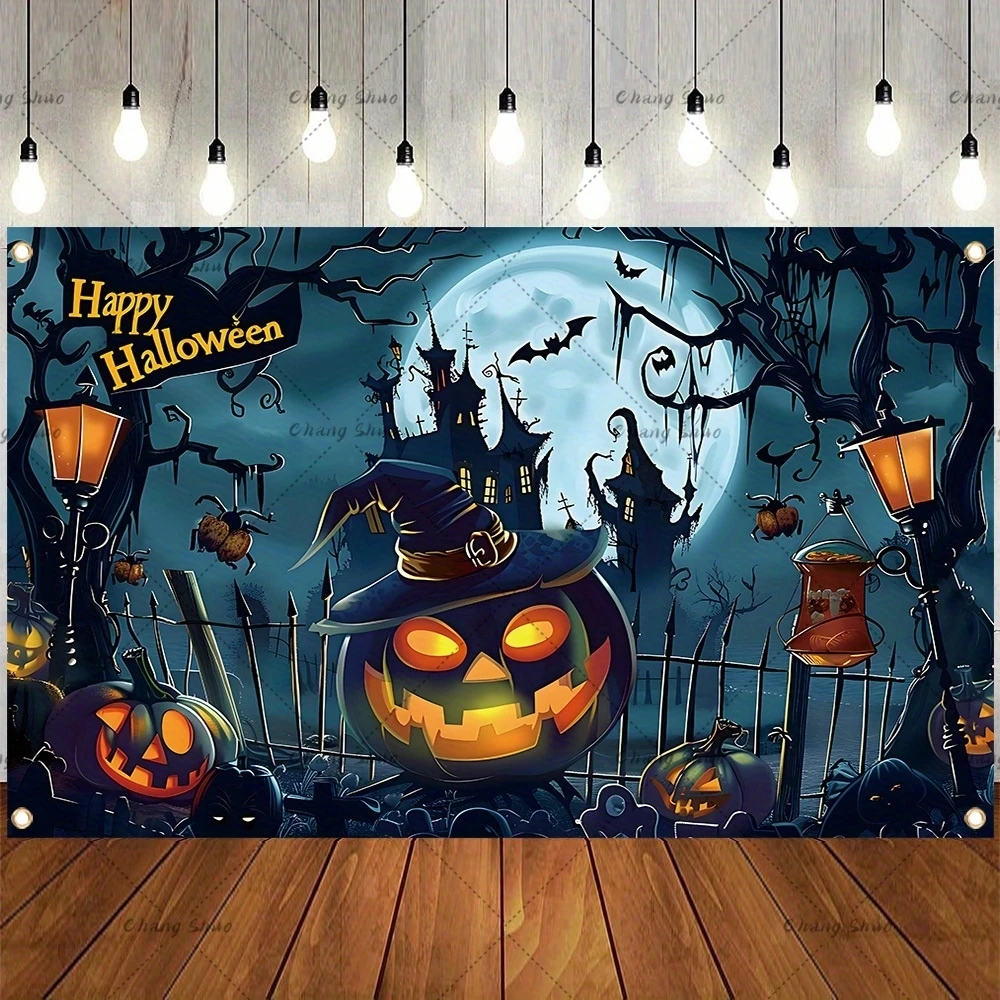 Фон Для Фотосъемки Хэллоуина С Лунным Ночным Кладбище, Тыквенный Фонарь, Замок, Реквизит Для Украшения Дня Рождения