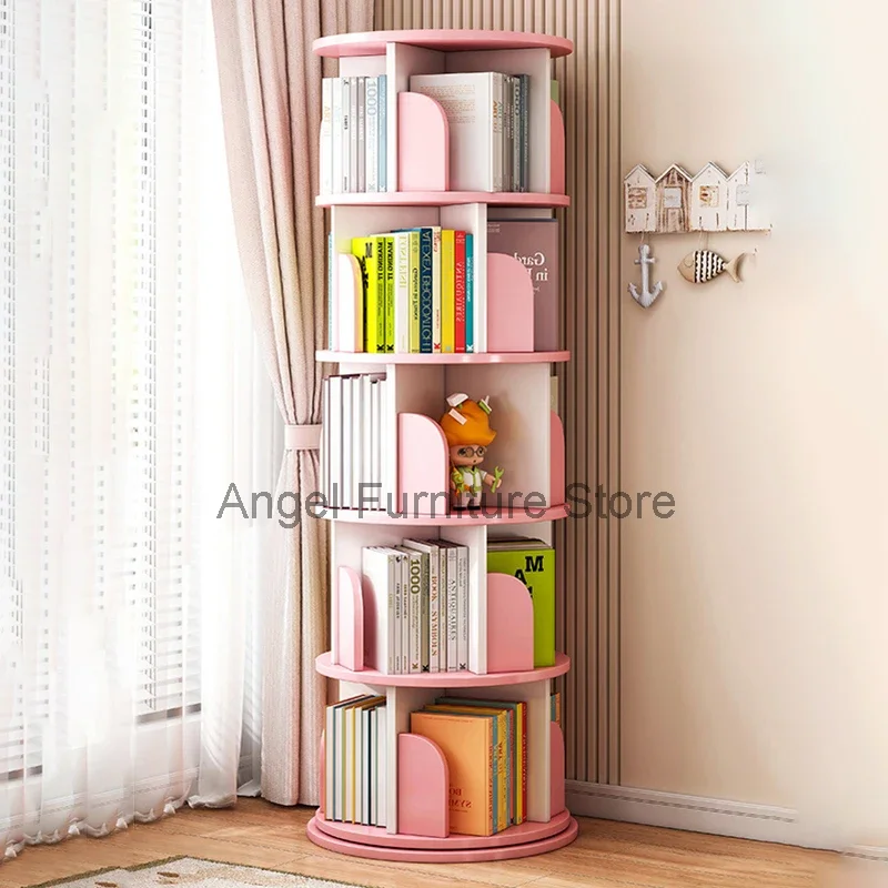 Wood Mobile Rotating Bookshelf Minimalist Makeup Geometric Units Toddler Bookshelf Modern Display Estante Furniture Living Room