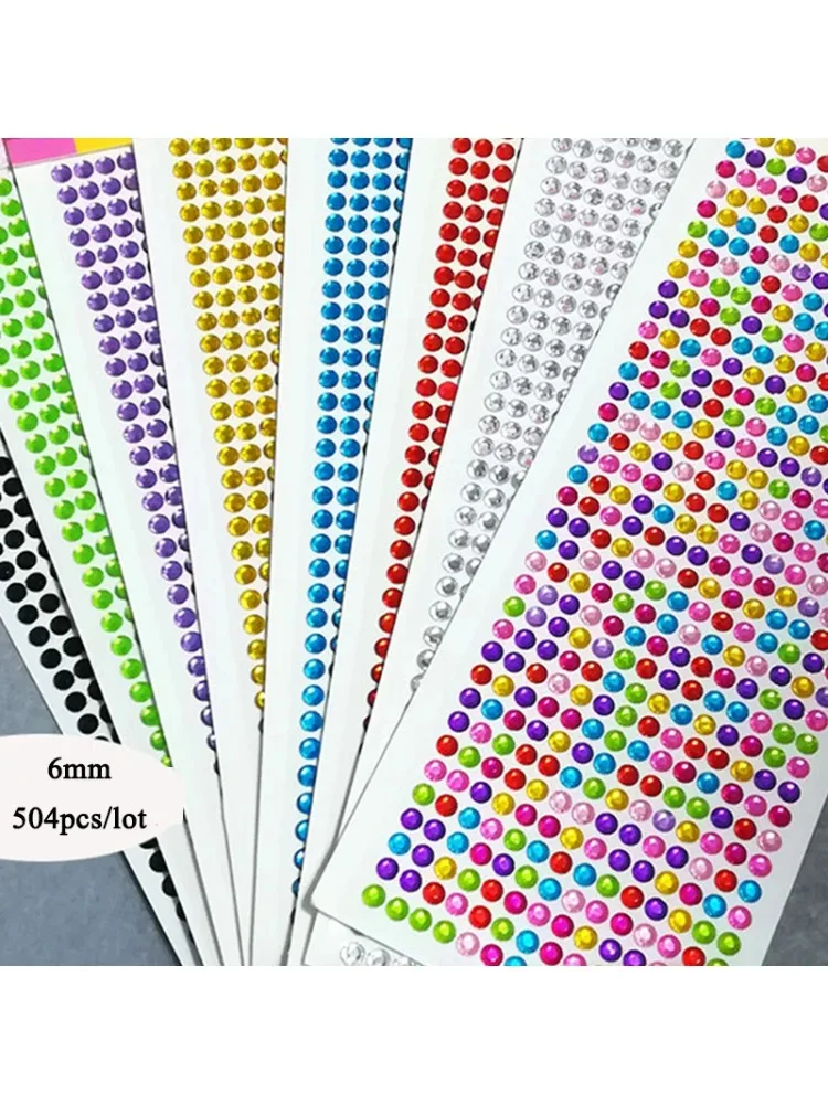 504/900 Stück 4/6mm Selbstklebende Strasssteine Acryl-Strass-Aufkleber DIY Dekor Scrapbooking-Sticker Kinder-Strass-Applikationen