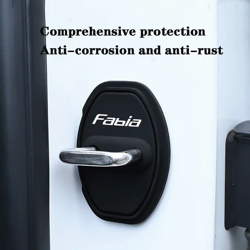 2pcs Silicone Car Door Lock Buckle Protection Cover Elastic Anti-Collision Shock Absorbing Pad Mute Buffering for Skoda FABIA