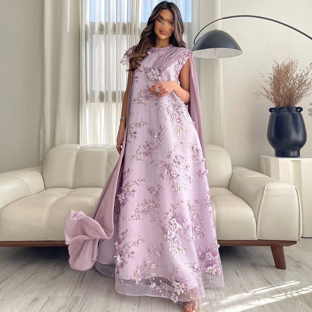 Exquisites Abendkleid aus violettem Satin mit zarten Applikationen, Partykleider, hochwertiges, maßgeschneidertes Promi-Kleid mit O-Ausschnitt