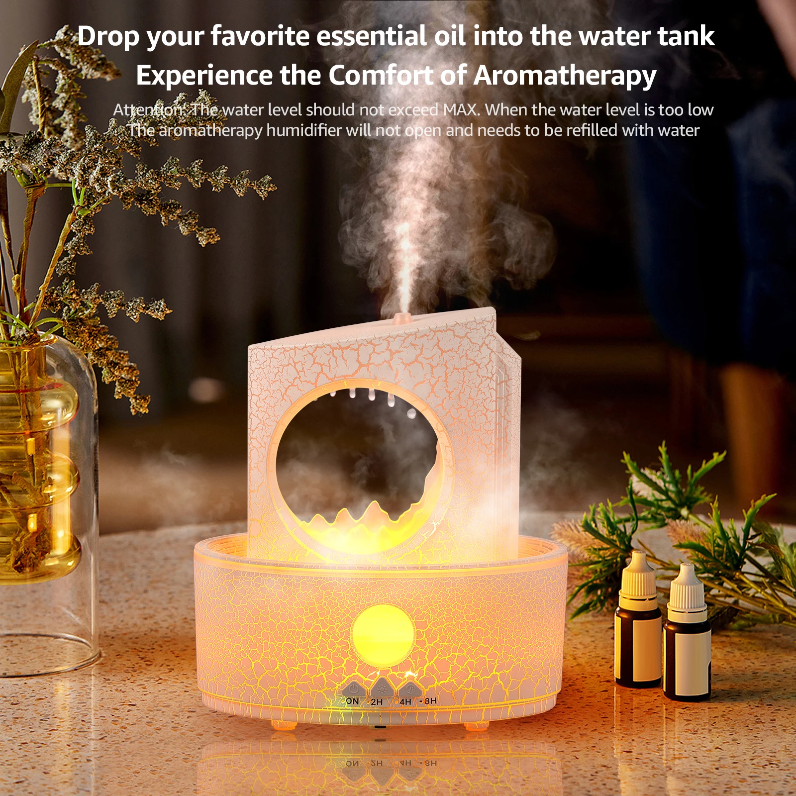 Raindrop Humidifier 180ml Essential Oil Humidifier Low Noise Water Drip Humidifier 3 Timer Settings Aroma Diffuser Humidifier