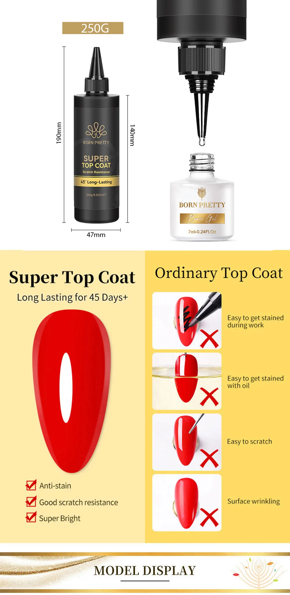 BORN PRETTY 250g Super Top Coat Gel Nagellack Basis-Gel Matt Top Coat Jelly Gel Gummi-Basis-Gel Abziehbarer Großvolumiger Lack – Detail 3