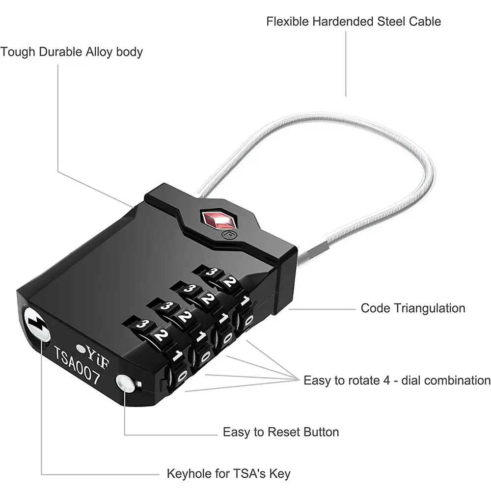 Protection Security Anti-theft Lock TSA Customs Lock Combination Lock 4 Dial Digit Combination Lock Safely Code Lock