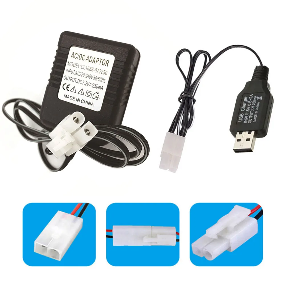 

7.2V 9.6V 2Pin Power Charger for NiCd NiMH Battery 220-240V EU Plug Input 5V USB Input 7.2/9.6V Output Charger for RC Toy