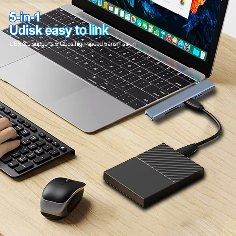 5-in-1 USB 3.0 Hub USB C Hubs 5Gbps نقل نوع C إلى USB SD TF محول USB 3.0 الفاصل OTG محول لأجهزة الكمبيوتر المحمول ماك بوك