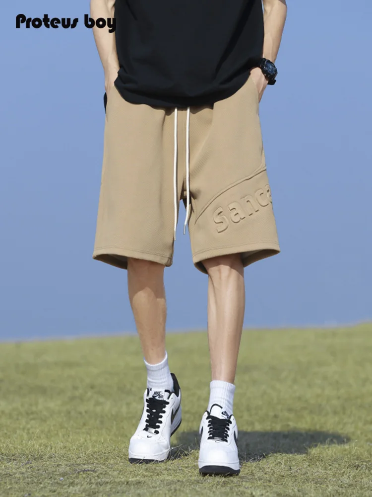 

ProteusBoy American Retro Steel Stamp Lettering Heavyweight Straight Leg Casual orts Leisure Five-Quarter ort Pants
