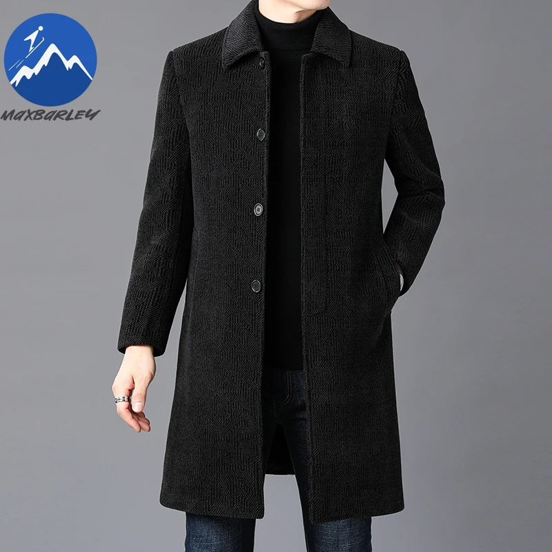 Maxbarley Korean Long Coat Men Fashion Tide Single Breasted Overcoat Man 2025 Winter New Stylish Wool Blends Trench Casual Loose