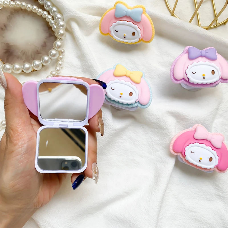 Sanrio Cute Melody Mobile Phone Holder Support Flip Mirror Phone Case Smartphone Bracket Decoration Accessories