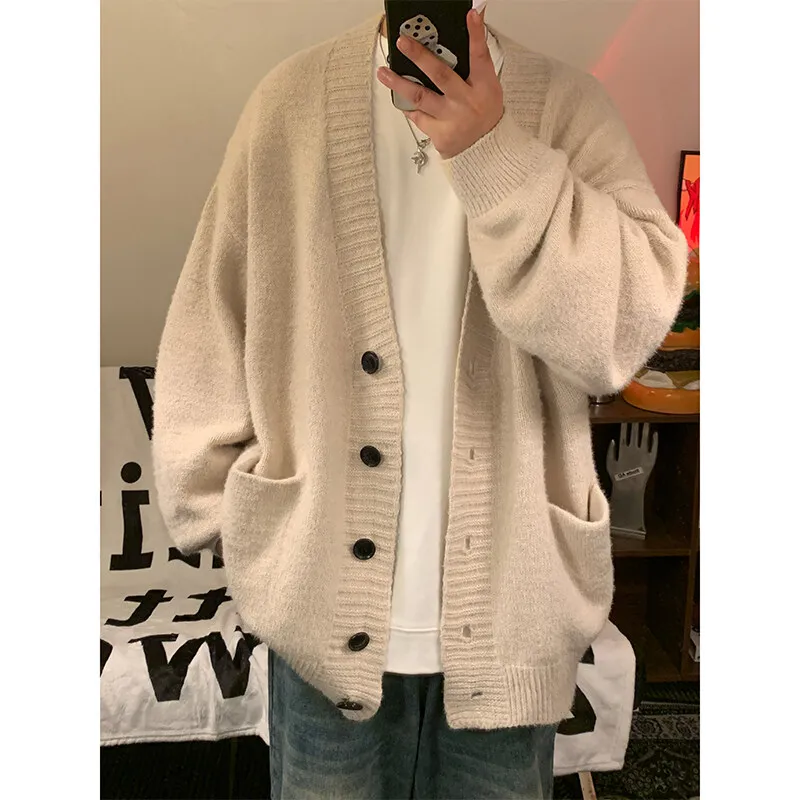 Primavera y otoño cardigan suéter chaqueta de moda de manga larga con cuello en V de un solo pecho casual suéter suelto cardigan