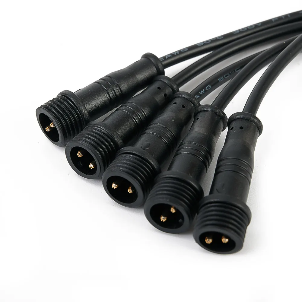 Black Waterproof Connector 5Pairs Male & Female Cable 22AWG 15mm 2Pin IP65 0.3mm UL94V-0 Value High Quality Replaces