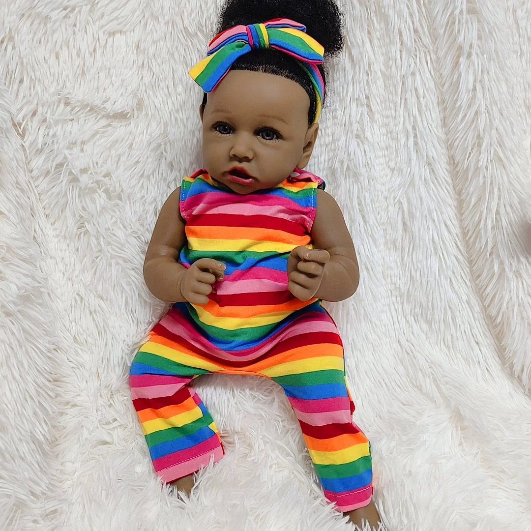 Original Newborn Real Ethnic Dolls African American Reborn Baby Doll Soft Silicone With Black Curly Hair