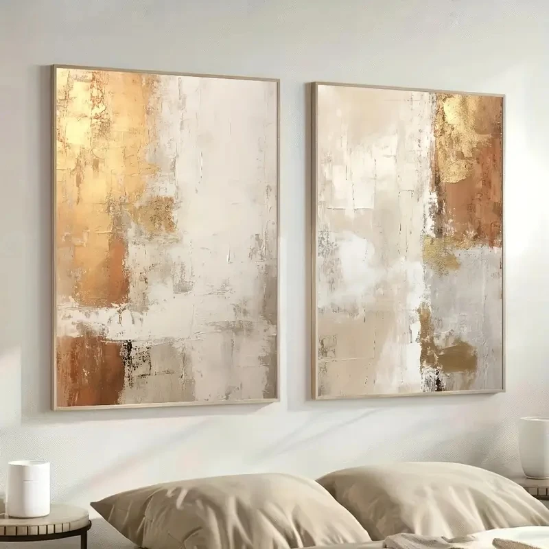 2pcs Frameless Canvas Wall Art,2pcs/Set Abstract Golden Sand-colored Canvas Posters for Nordic Living Rooms, Bedrooms, and Moder