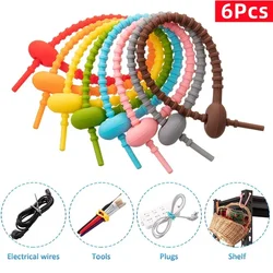 6Pcs Cable Zip Ties Silicone Self Locking Wire Cord Winder Organizer 150mm 180mm 215mm Multi-use Home Office Cable Management