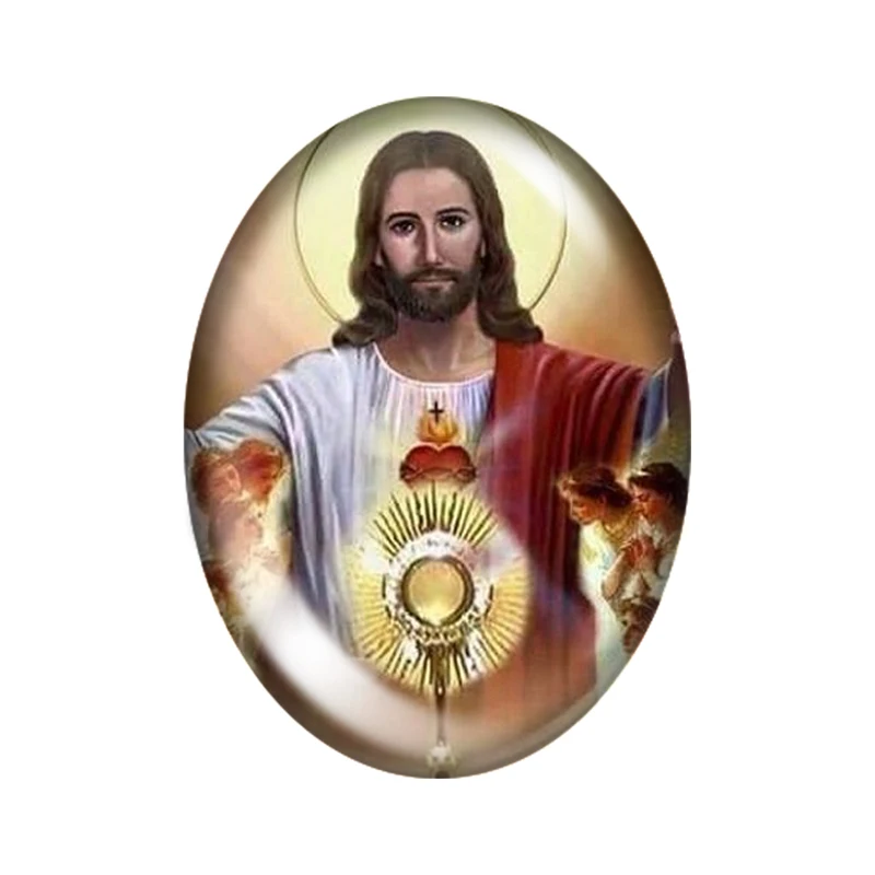 Sacred Heart of Jesus 10pcs 10x14mm/13x18mm/18x25mm/30x40mm Oval photo glass cabochon demo flat back Making findings