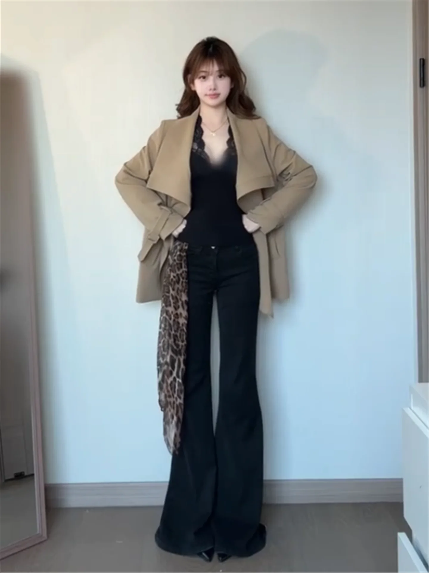

Extended Length High Waist Bell Bottom Jeans Women's Loose Fit Draping Wide Leg Pants Spring Season Low Waist Retro Style