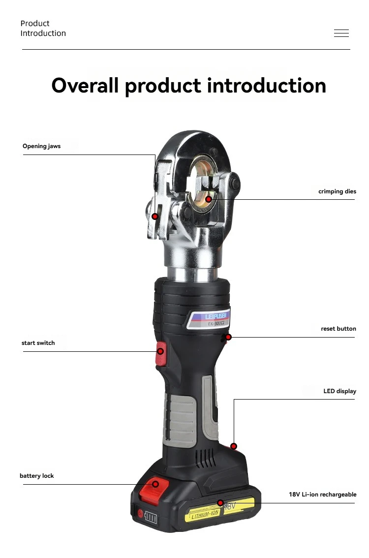 Charging Mini Straight Handle Digital Display Electric Hydraulic Clamp EK-300 Portable Lithium Clamp Copper Aluminum