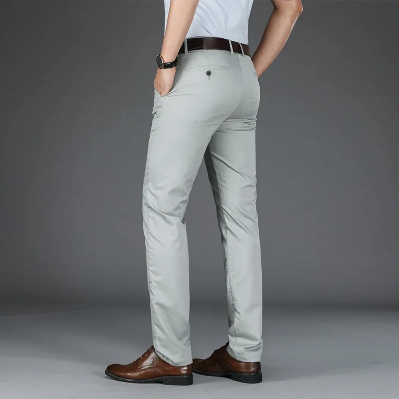 Pantalones de marca BROWON, pantalones informales medio largo para hombre, pantalones de trabajo rectos de fibra de bambú para hombre, pantalones