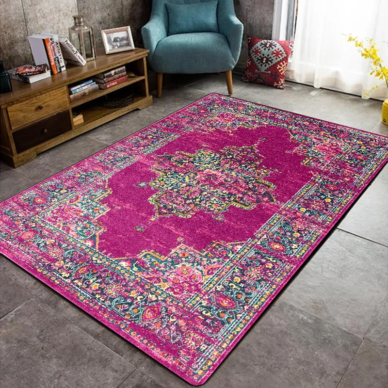 Fashion Retro Rose Purple Geometric Persian Ethnic Style Kitchen Living Bedroom Bedside Carpet Floor Mat Large Bedroom Decor