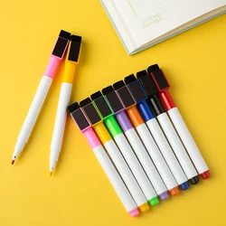 Ginflash 8colors Erasable Colorful black School Whiteboard Pen Dry White Board Markers Built In Eraser Student