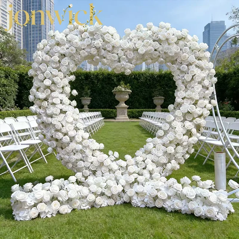 5D Weißes Rosen-Herzförmiges Regal mit Blumenarrangement Luxuriöse Hochzeitsbögen Hintergrund-Dekoration Blumenreihe Party-Requisiten Blumenrahmen – Detail 5