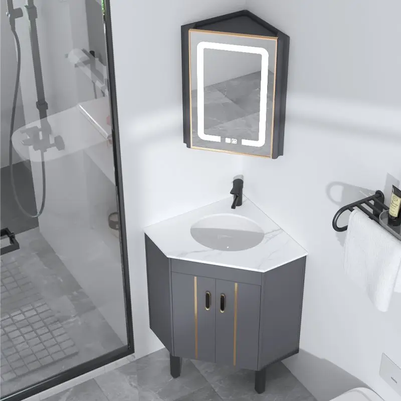 Small apartment corner bathroom cabinet floor-to-ceiling space aluminum wash basin triangle washbasin basin combination wall cor