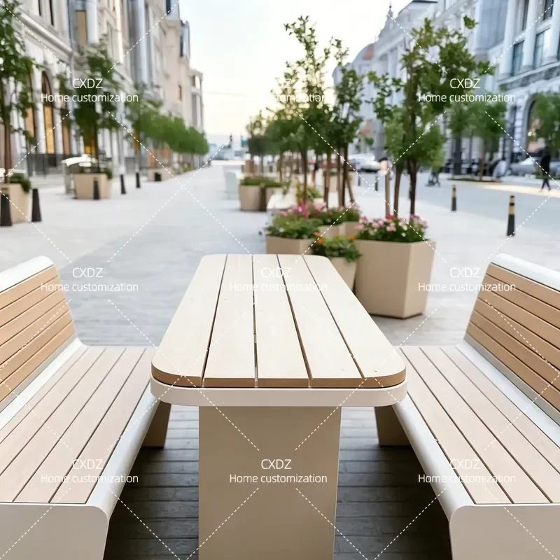 Outdoor Wrought Iron Flower Box Bench with Table and Chair Set Commercial Street Coffee Shop Leisure Seating Planter Combo