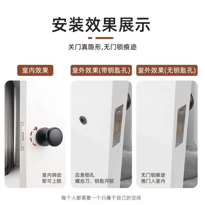 目に見えないドアロック片面ロック屋内隠し寝室ドアキールームサイレント盗難防止家庭用ドアハンドル