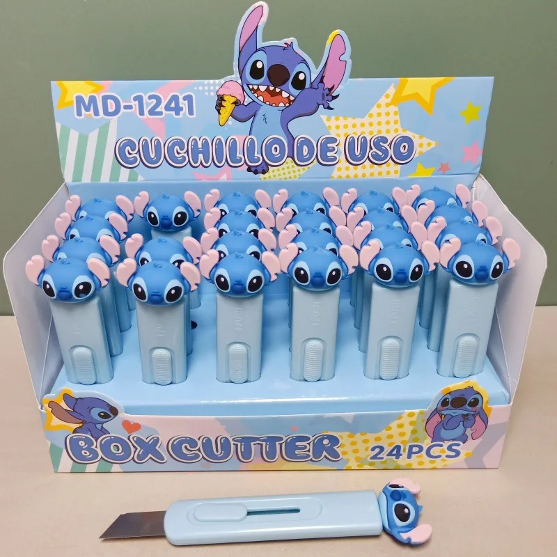 Disney 24pcs Stitch Press Utility Knife Animation Student Lilo Push Paper Knife DIY Box Opening Knife Stationery Gift Wholesale