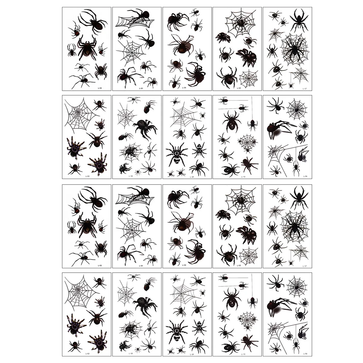 

20 Sheets Spider Tattoos Stickers Halloween Temporary Face Body Waterproof Realistic 3D Horror Fun Fake Web Style