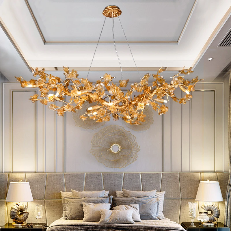 Copper Aluminum Ceiling Chandelier Living Room Lamp Villa Decoration Dining Room Lighting High-end Customizable Pendant Lamp