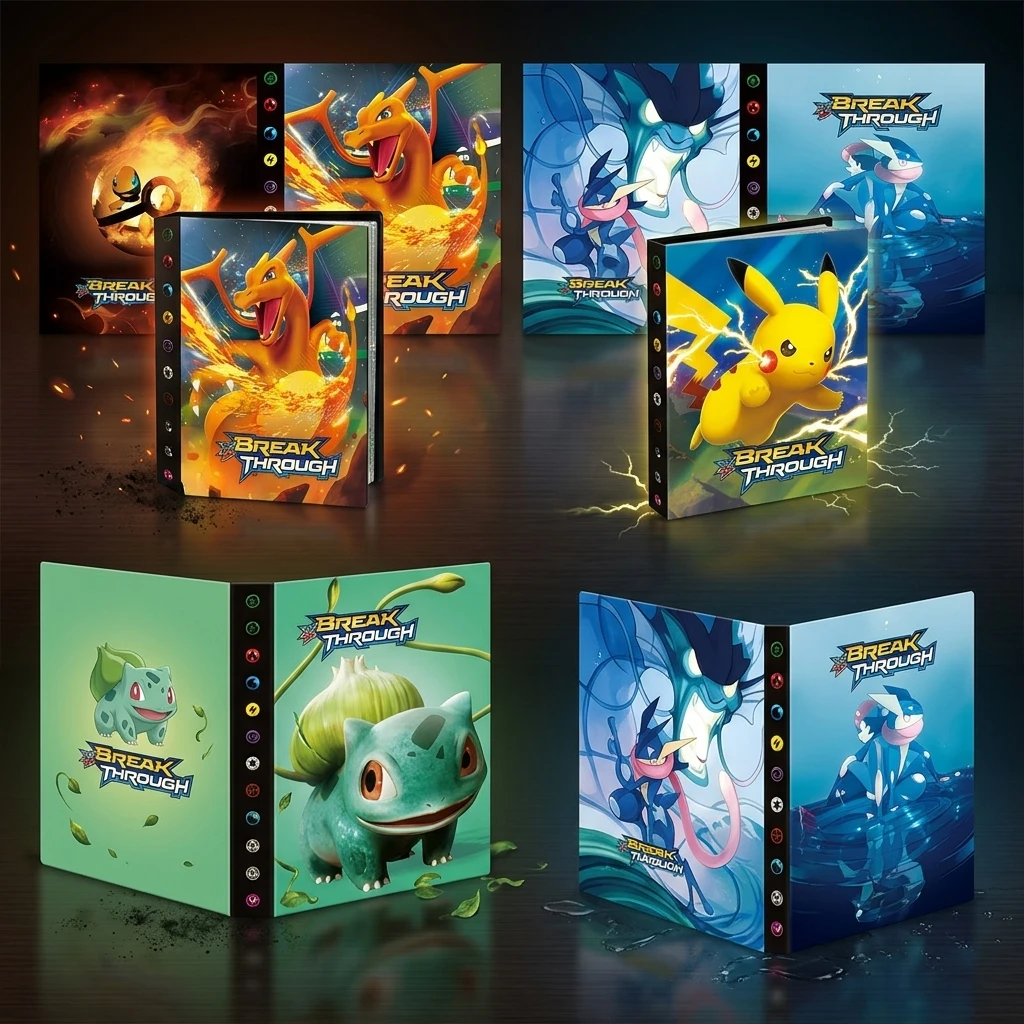 Bandai Pokemon 4 Grid Card Album Binder Pokemon Verzamelmap 240 Pockets Pikachu Charizard Greninja Trading Card Storage Gift