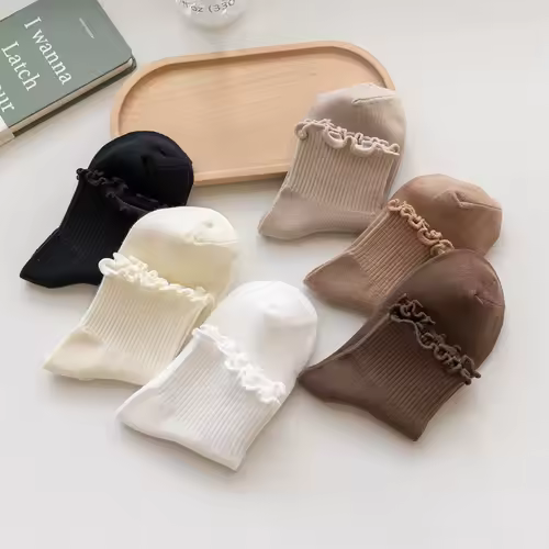 3 Pairs/Lot Cute Socks For Women New Japanese Style Breathable Girls Short Socks Kawaii Solid Socks Frilly Ruffle Socks Casual - Image 5