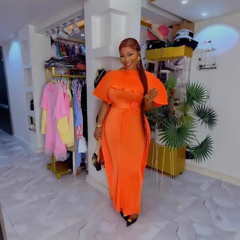 

Miyake Pleated New Women's Temperament Dress, Plus Size Shawl Collar, Ballroom Formal Long Dress, Elegant Party Women's Clothing