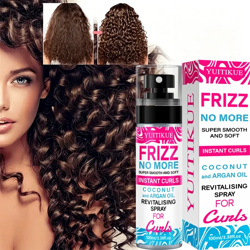 YUITIKUE Anti Frizz Revitalising Hair Spray Coconut Argan Oil Instant Curls Smoothing For Curly Wavy Hair 100ml
