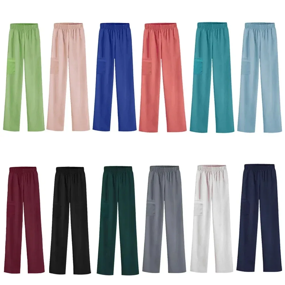 Pantalones elásticos de enfermera, pantalones quirúrgicos para mujer, pantalones de verano, cintura elástica negra, pantalones de trabajo de médico de secado rápido de talla grande