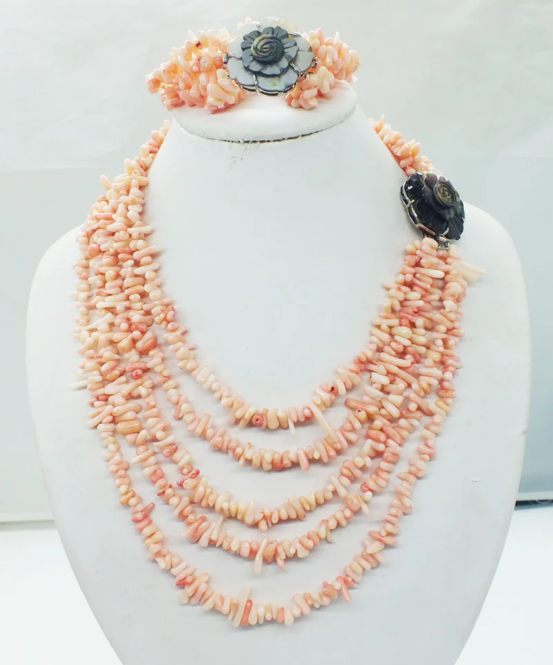 charm  5th floor Pink   Nigerian bride wedding coral necklace. Bracelet set