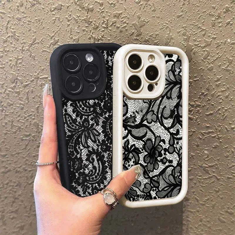 حافظة لهاتف Realme 14 15 Pro 15T C53 C55 C67 C63 C65 C51 C21Y C25Y C35 C30 C33 8i 11 8 12 Pro Plus 5G غطاء دانتيل أسود ريترو Funda #3