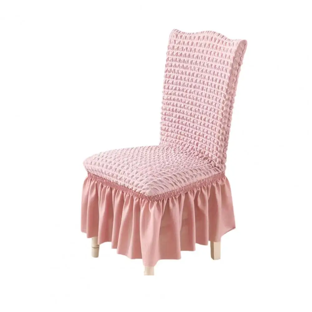 Pleated Hem Chair Protectors Dining Chair Covers Stretchable Chair Covers with Skirt Bubble Texture Slipcovers Machine Washable
