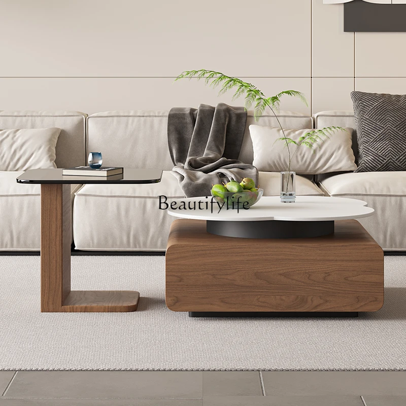 

*Medieval cream wind rock slab coffee table solid wood living room square light luxury modern simplicity