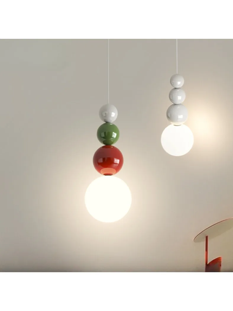 Nowoczesny żyrandol LED z PVC, nordyckie kolorowe lampy wiszące w kształcie kuli, mała lampa wisząca do sypialni, kremowa lampa do salonu i na korytarz. — 2