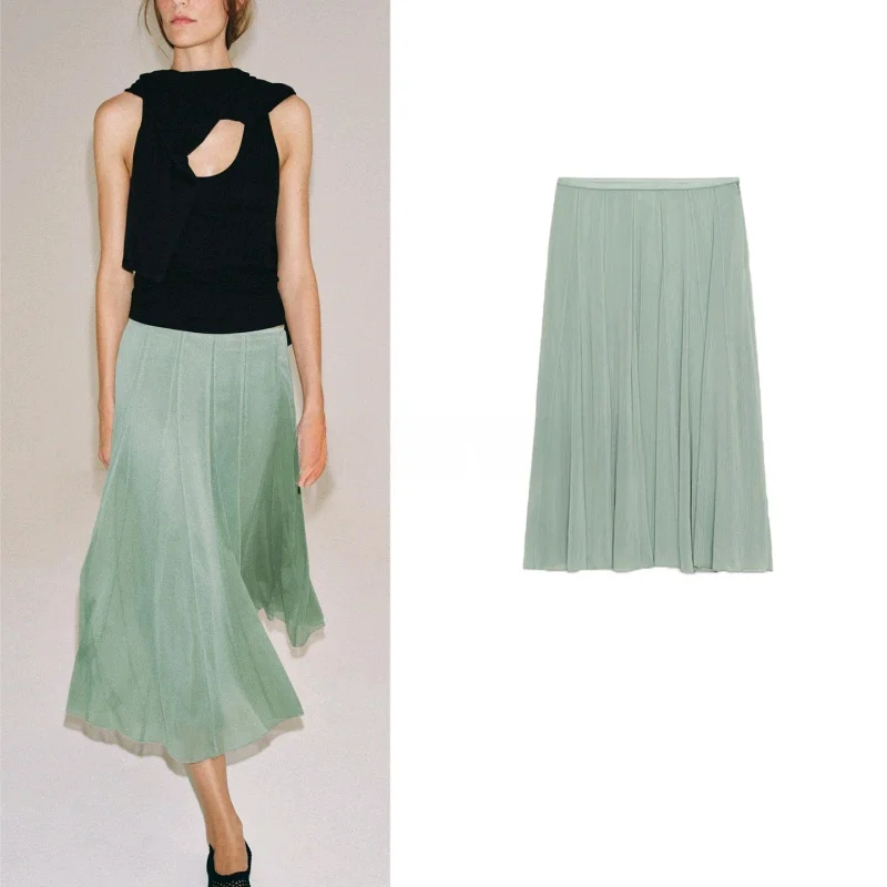 

Summer New Women's Midi Skirt Loose A-Line Zipper Design Simple Style Polyester Fiber mid Waist Half Body Skirt 2570375