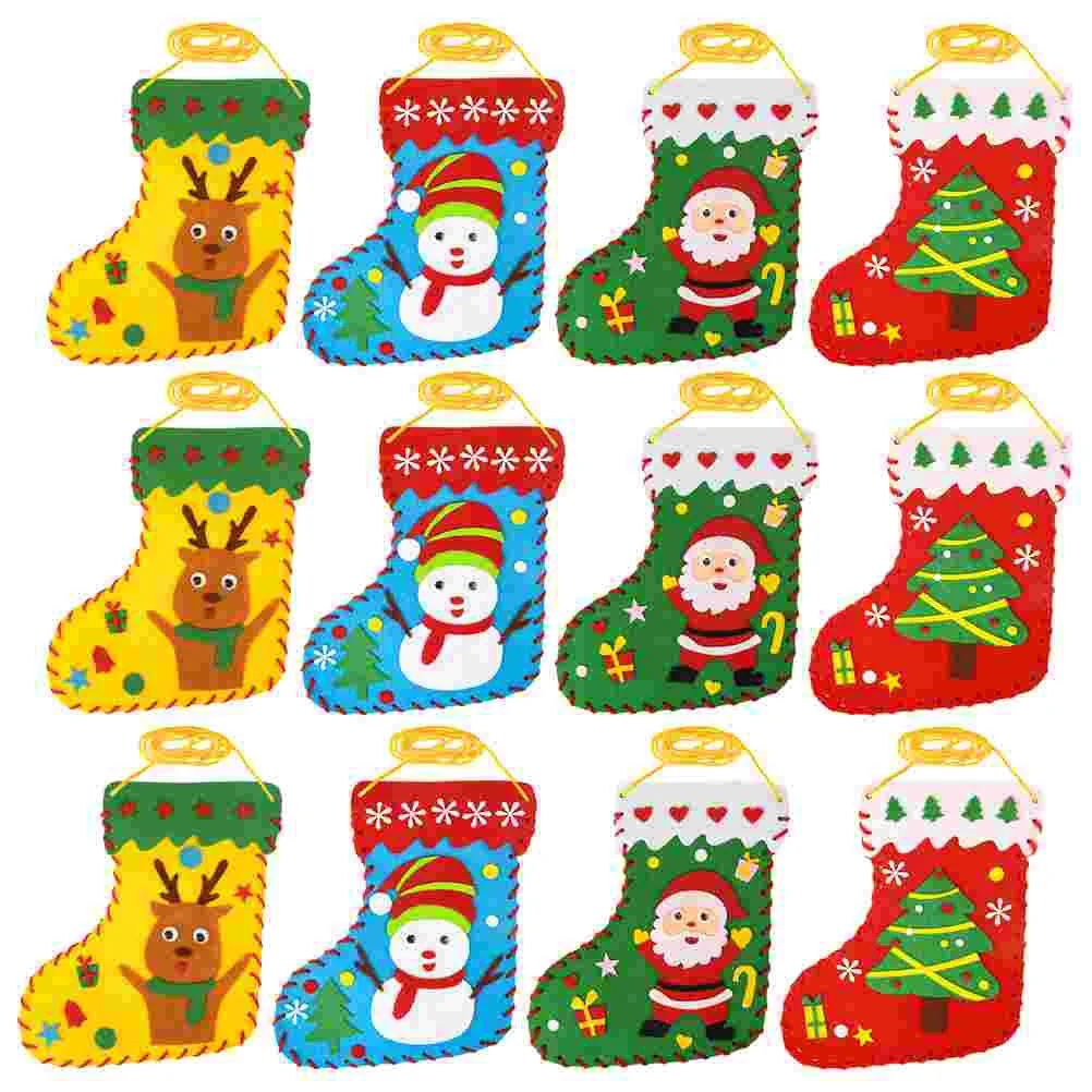 12 Pcs Christmas Socks DIY Children's Handmade Non-woven Educational Toys Stocking Felt Sewing Kit Kids Stockings