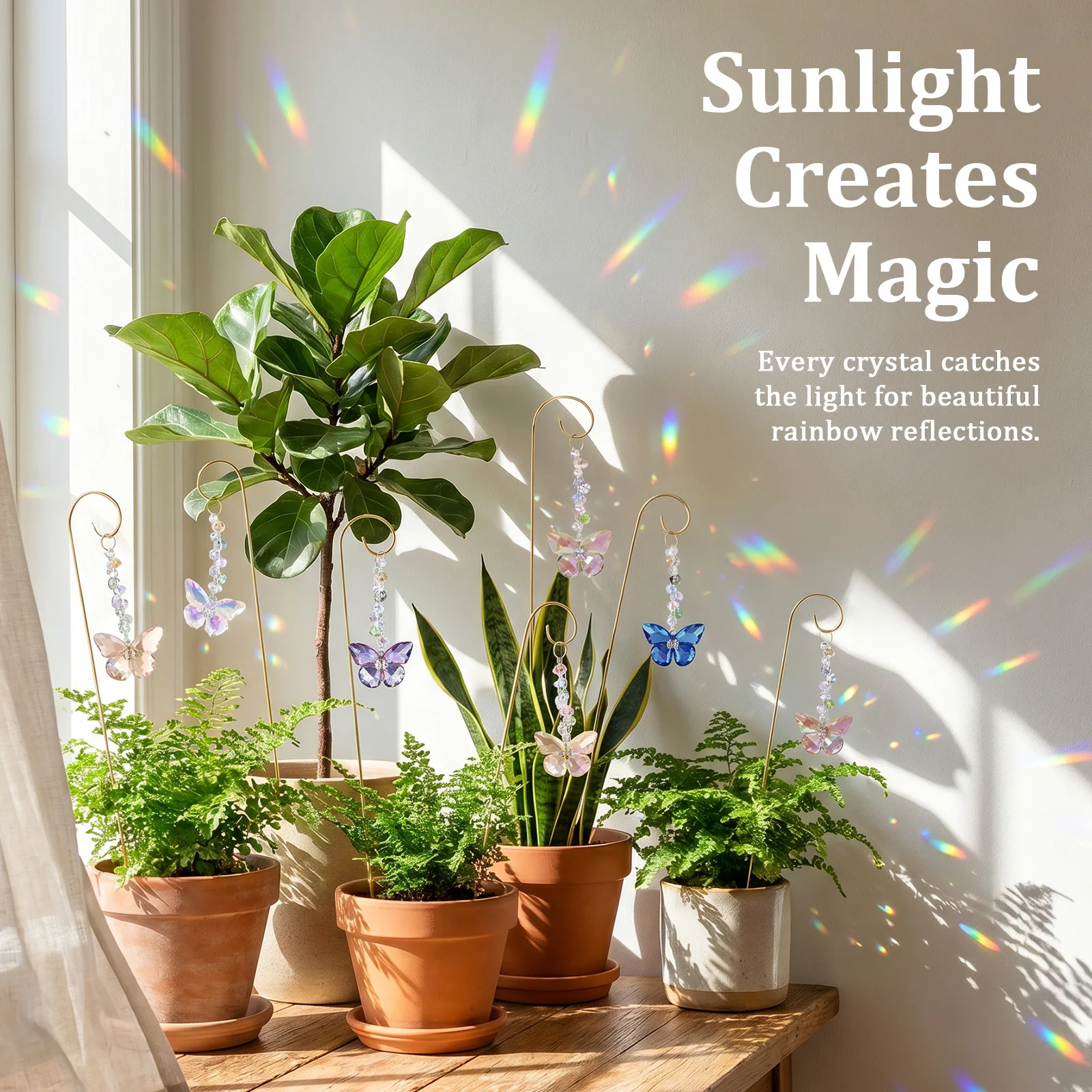 6Pc Colorful Imitation Crystal Suncatcher Plant Stake Decorative Imitation Crystal Trellises Potted Plant Climbing Plant Support