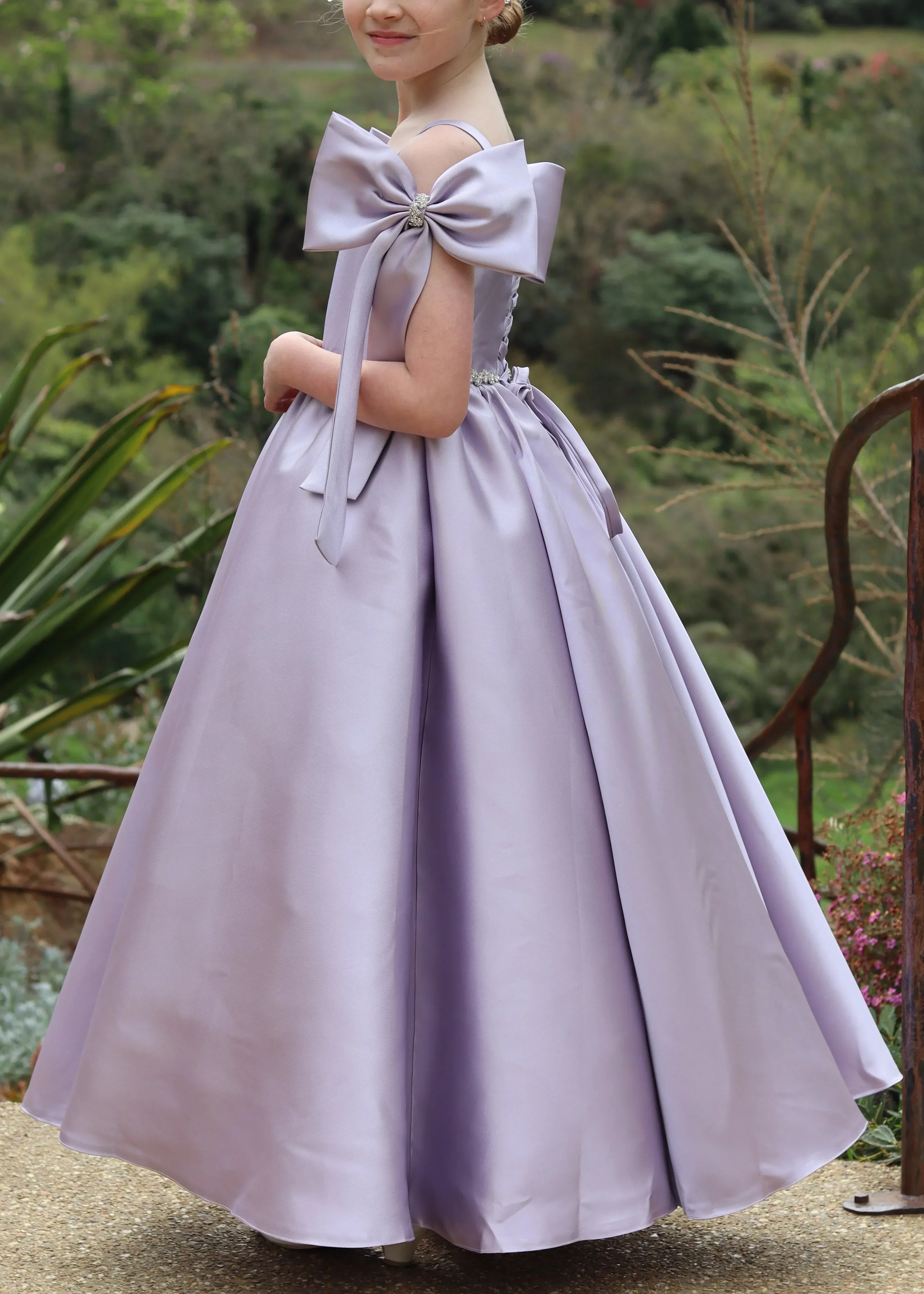 Custom Cold Shoulder Big Bow Satin Luxury Dress Women Wedding Guest Gown Girls Birthday Party Pageant Runway