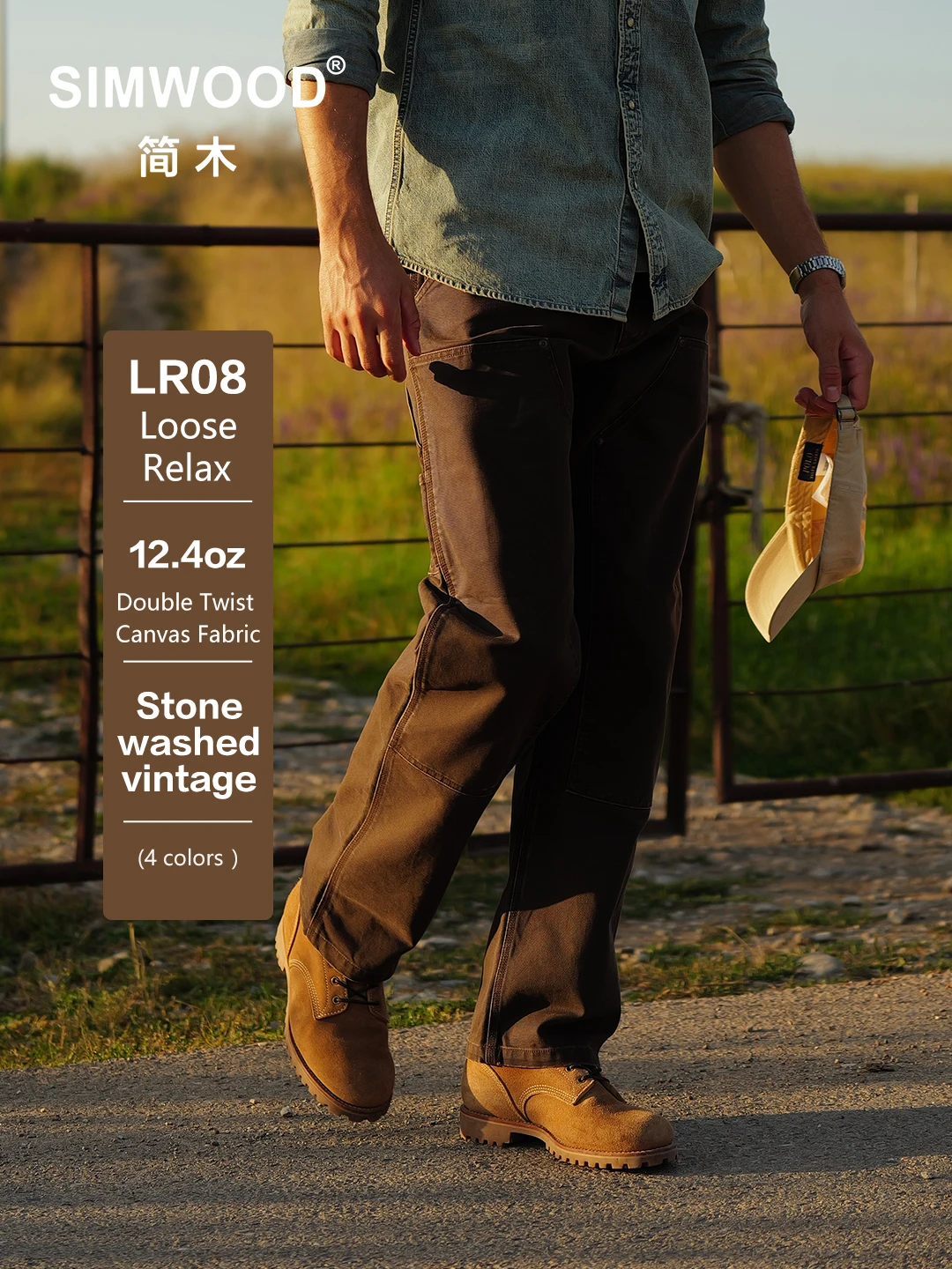 

SIMWOOD 2025 Autumn New Men Loose Relax 12oz Canvas Fabric Fashion Outdoor Logger Pants Tatical Cargo Trousers