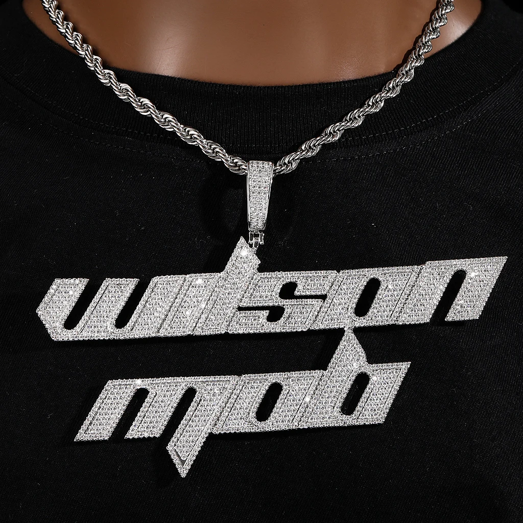

Custom Name Script Letters Blade Pendant Iced Out Cubic Zirconia Full Paved 5A+ CZ Stones Necklace Luxury Fashion Hiphop Jewelry