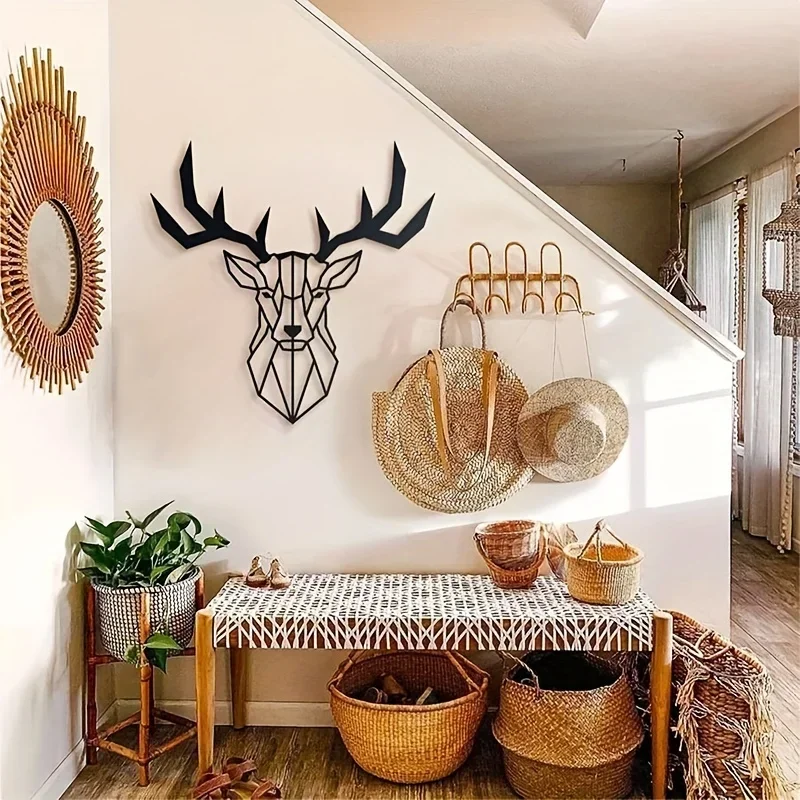 

CIFBUY Decoration Deer Pattern Black Metal Wall Hanging Decor Crafts Gift for Wildlife Lovers Office Bedroom Living Room Metal A
