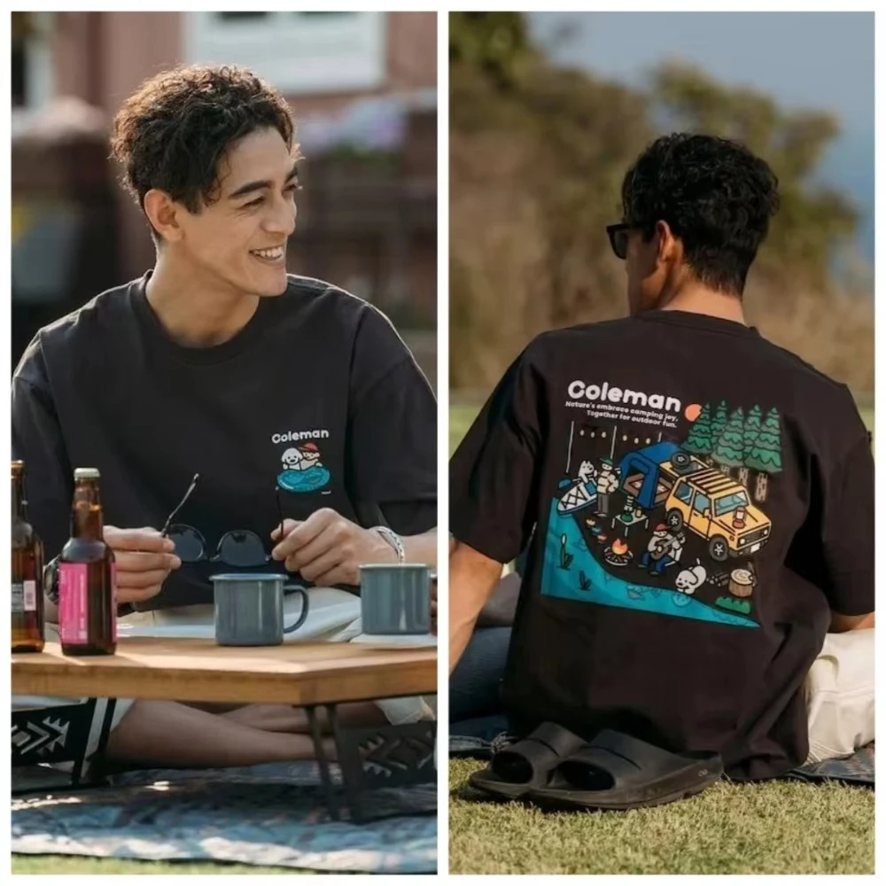 Retro Camping Car Cartoon Graphic T Shirt for Men 100% Cotton Outdoor Streetwear Short Sleeve 2026 New