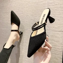 2024 Spring Summer Women Designer Shoes Pointed Toe Mules Slippers Ladies Luxury Brand High Heel Sandals Slides